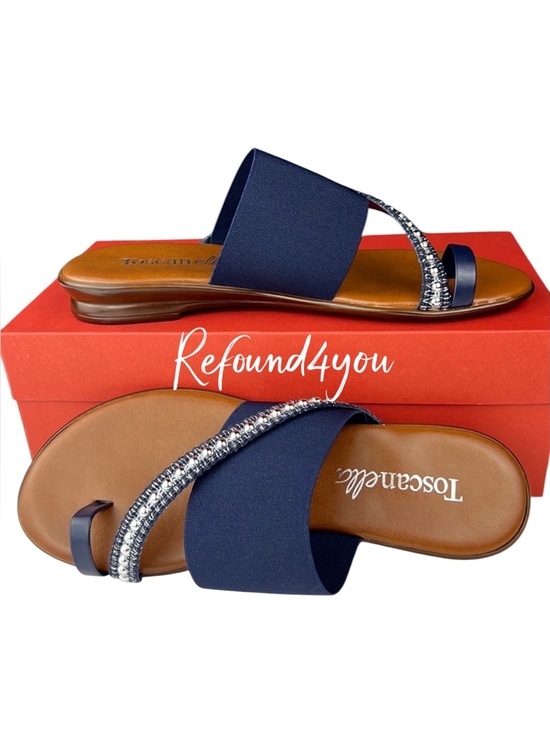 Toscanella Shoes - Toscanella - ‘Navy Jeweled Sandals’ SZ:  9, 9.5. NWT Firm!